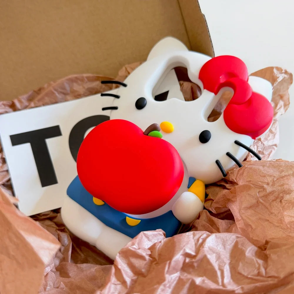 Cute Cartoon Sanrio Hello Kitty Phone Case For iPhone 17 Pro Max 16 E 15 14 Plus 13 Pro Max 12 Soft Silicone Cover With Holder