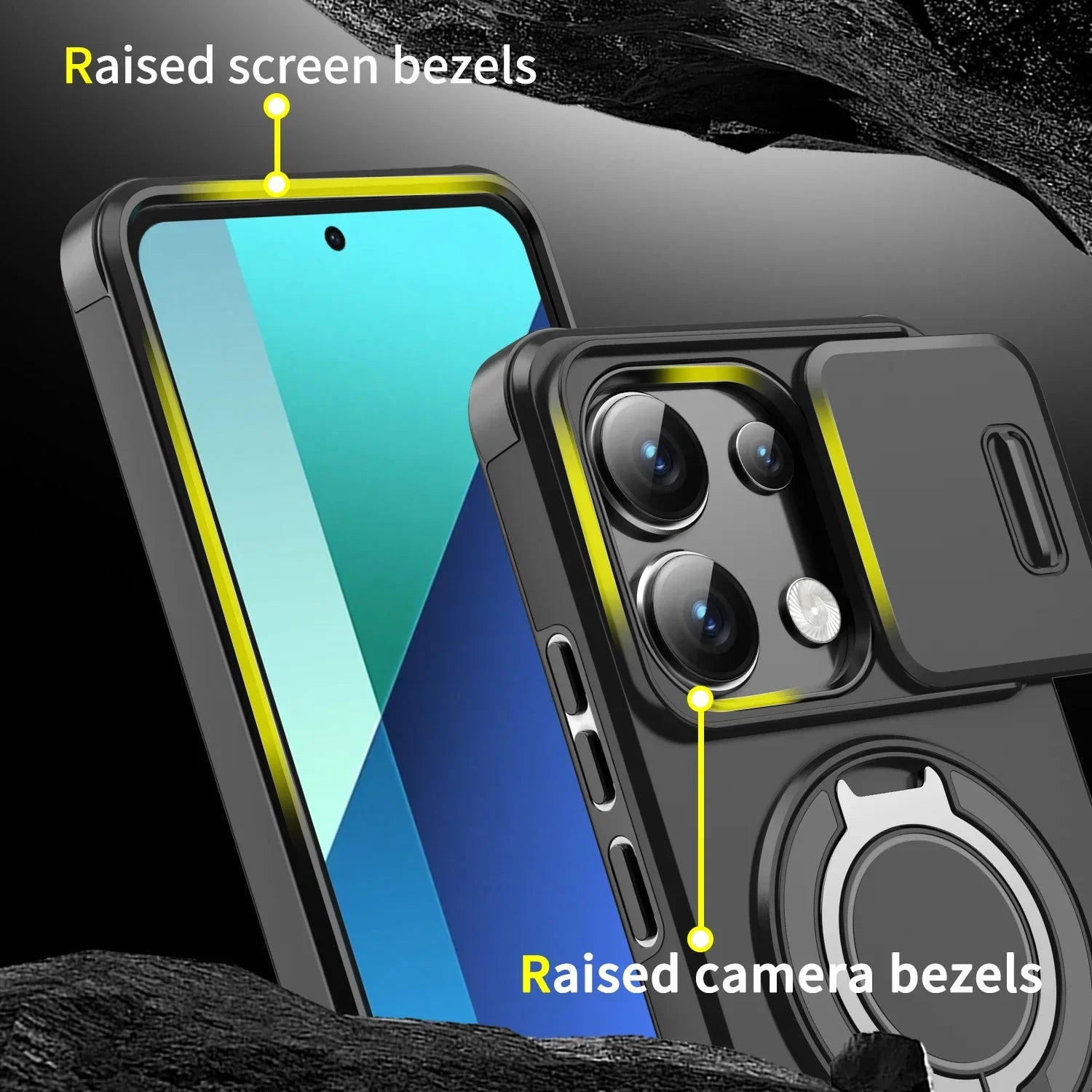 Shockproof Magnetic Case for Redmi Note 13 Pro 5G 4G  Slide Camera Lens Ring Stand Protect Cover for Redmi Note 13 Pro Plus Case