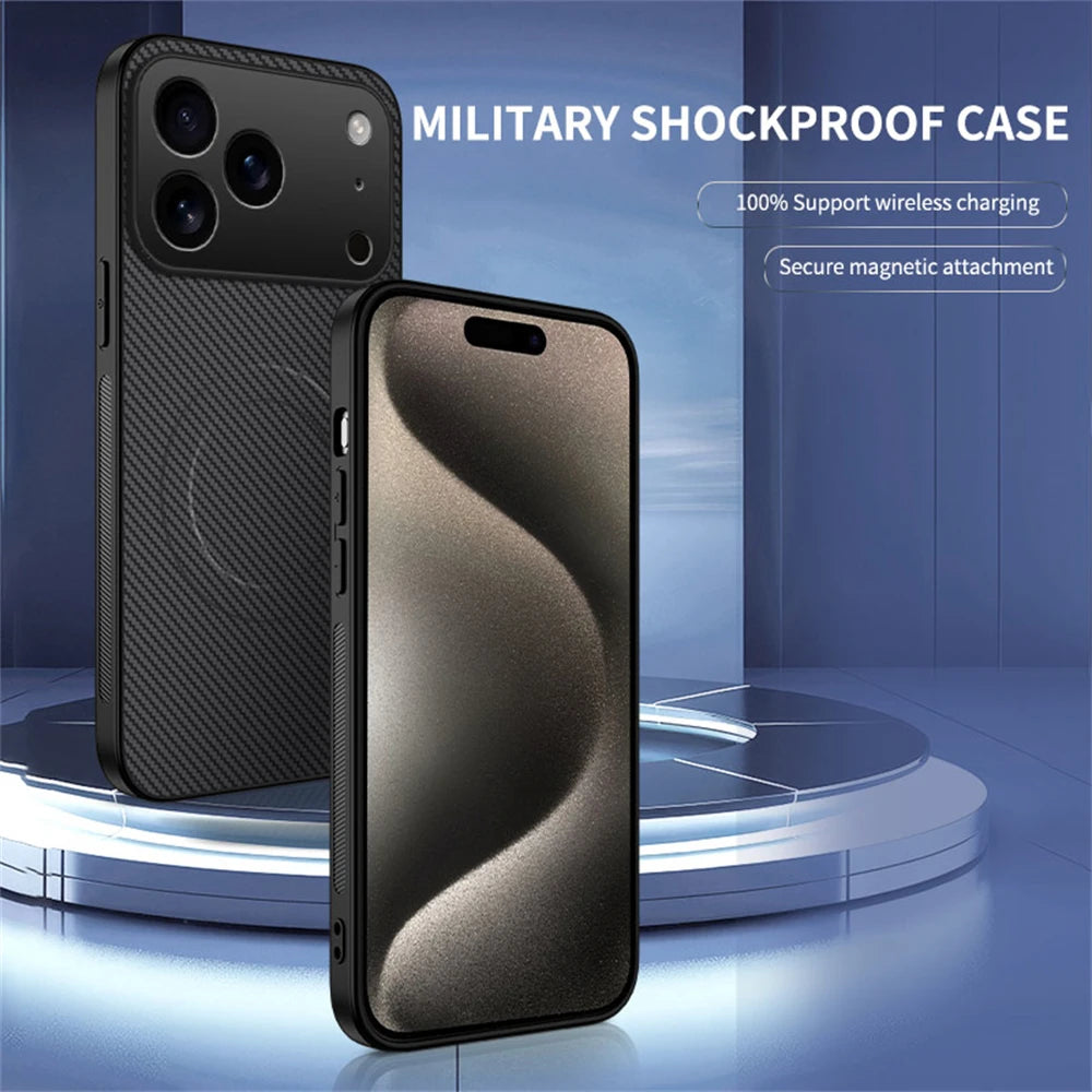 Luxury Ultra Thin Carbon Fbier Magnetic Leather Case for iPhone 17 16 15 14 13 Pro Max 17Air 16E Magsafe Wireless Charging Cover