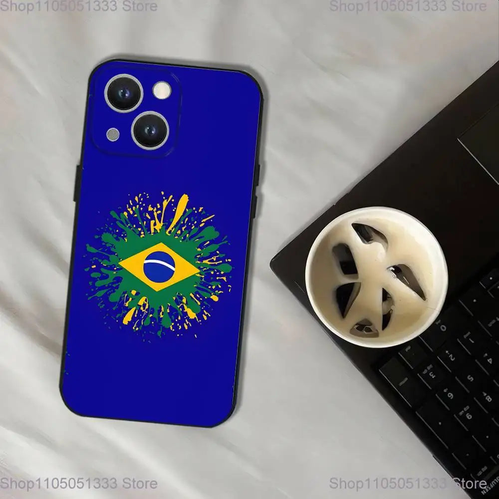 Brazil Brazilian Flag Phone Case For iPhone 17,16,15,14,13,12,11,Pro,XS,Max,XR,Plus,E,SE4,Mini Black Soft Cover