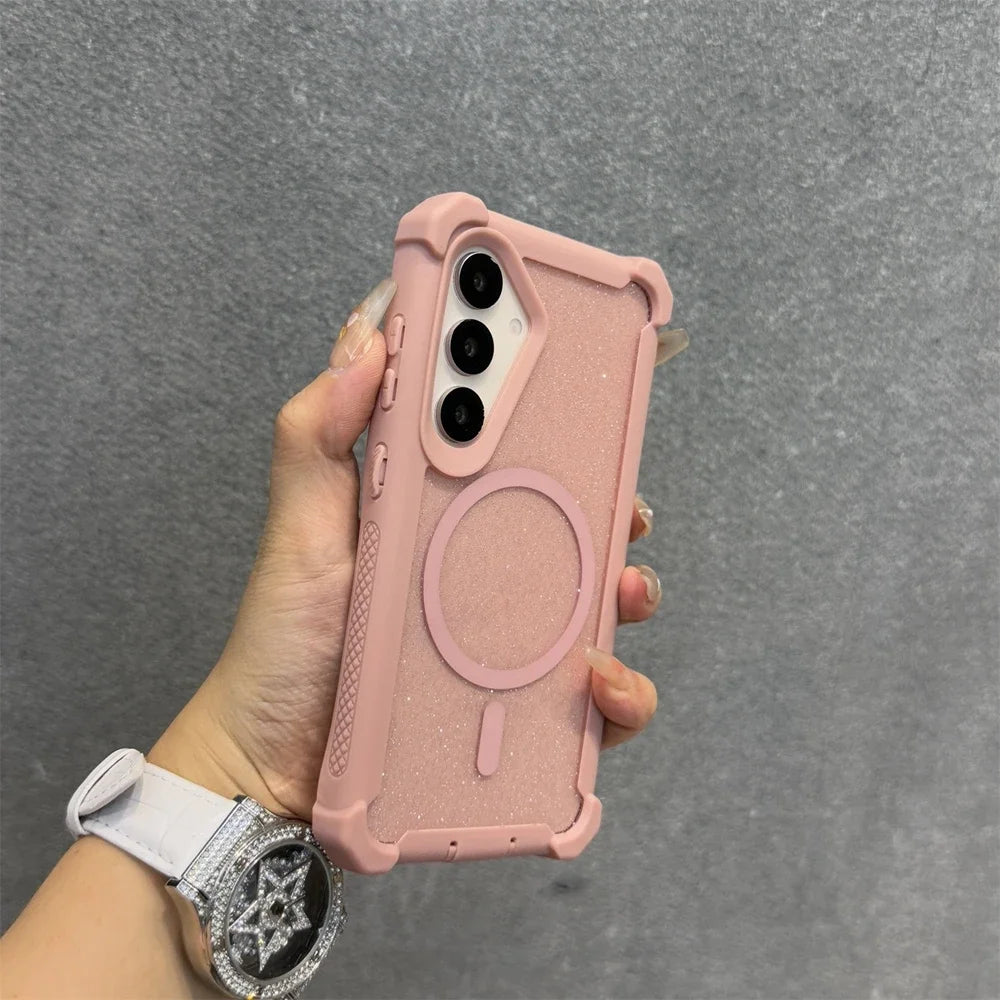 for Samsung S26 Ultra Anti-knock Armor Glitter for Magsafe Case for Samsung Galaxy S24Ultra S25 Plus PC Hybrid Shockproof Cover