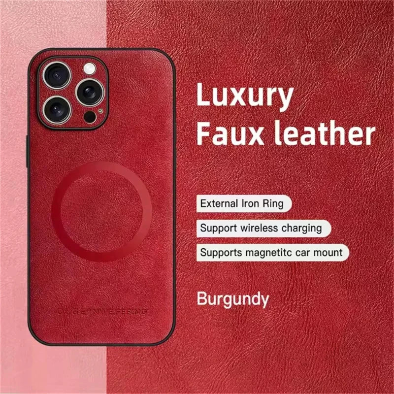 Leather For Magesafe Phone Cases For iPhone 17 13 12 11 Pro Max 17 Air 16E Wireless Charging Case For iPhone 16 15 14 Plus Cover