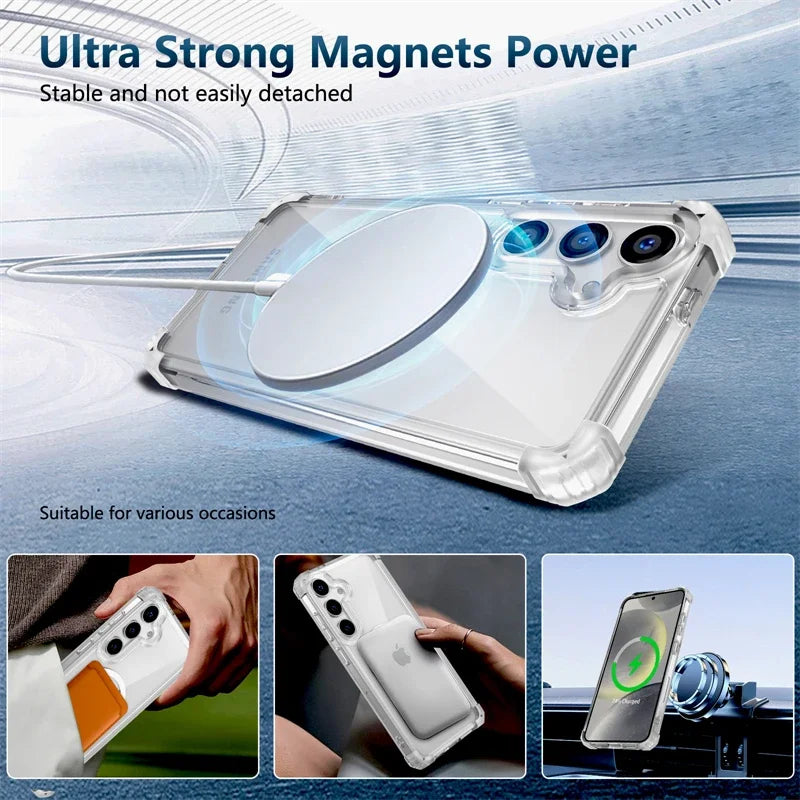 Armor Shockproof Transparent Case For Samsung Galaxy S26 S25 S24 S23 S22 S21 Note 20 Ultra Plus S24FE S25FE For Magsafe Cover