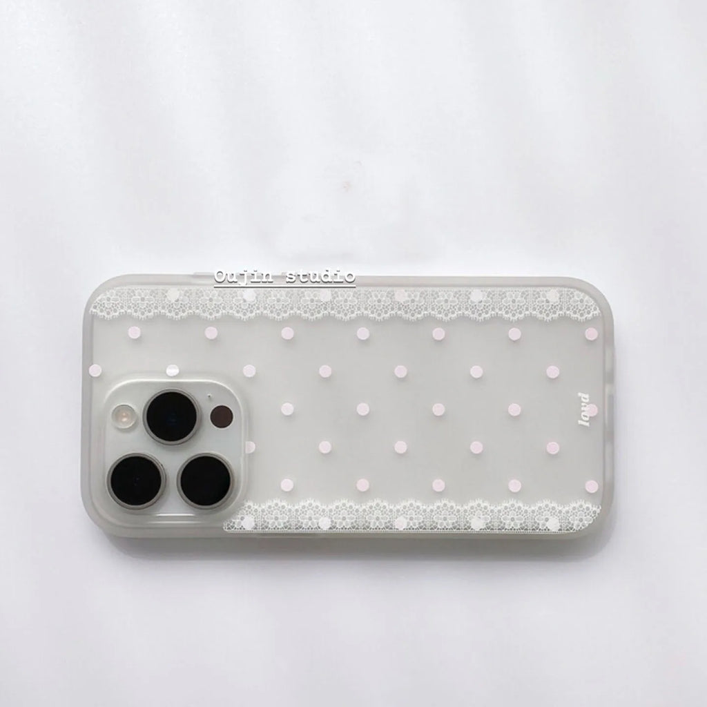 Ins Korean Polka Dots Lace Edge Phone Case For iPhone 17AIR 16 15 14 13 12 11 Pro MAX X XR XS 16e MINI 7 8 Plus Y2K Simple Cover