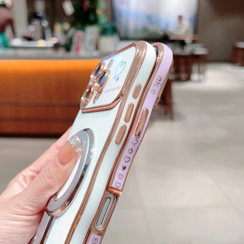 Bracket For Magsafe Phone Case For iPhone 17 16 13 15 14 11 12 Pro Max 15 16 Plus 16e Silicone Large Window Cover For iPhone Air