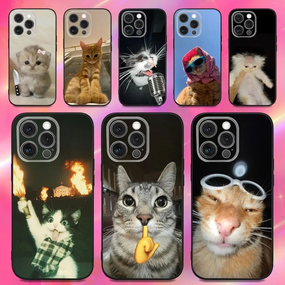 Funny Cute Cat Phone Case For iPhone 17 16 15 14 13 12 11 Pro Max Mini SE 7 8 Plus 17E Air Shockproof Non-Slip Soft Back Cover