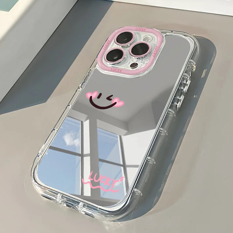 Playful Smile Makeup Mirror Phone Case For iPhone 17 Air 16 14 13 12 11 Pro Max 7 8 Plus X XS XR Cover For iPhone 16E Hard Cases