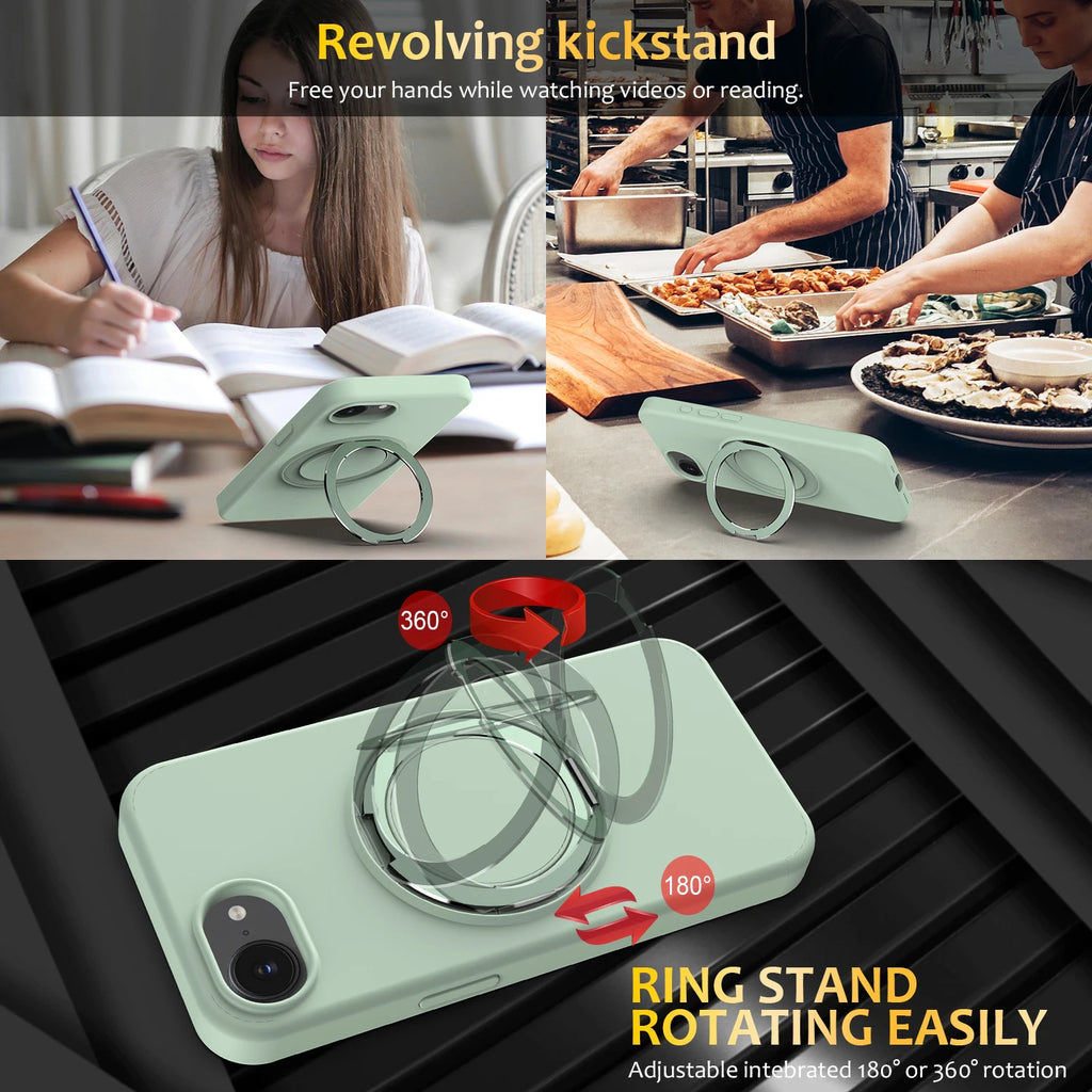 Case For iPhone 17E 16E Silicone PC Iron Ring Magnetic Anti-fall 360 Degree Rotating Stand Cover For iPhone 16E Bumper