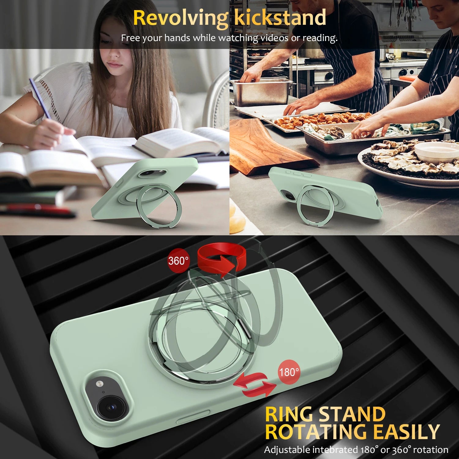 Case For iPhone 17E 16E Silicone PC Iron Ring Magnetic Anti-fall 360 Degree Rotating Stand Cover For iPhone 16E Bumper