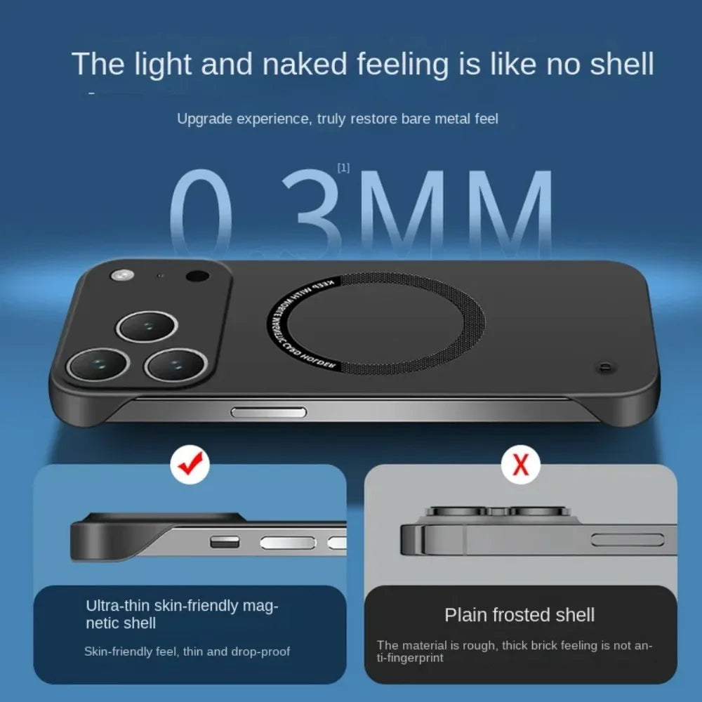 Ultra Thin Frameless Hard PC Phone Cases For iPhone 17 Pro Max Air 14 15 Plus 13 12 11 16 Pro For Magsafe Magnetic Protect Cover