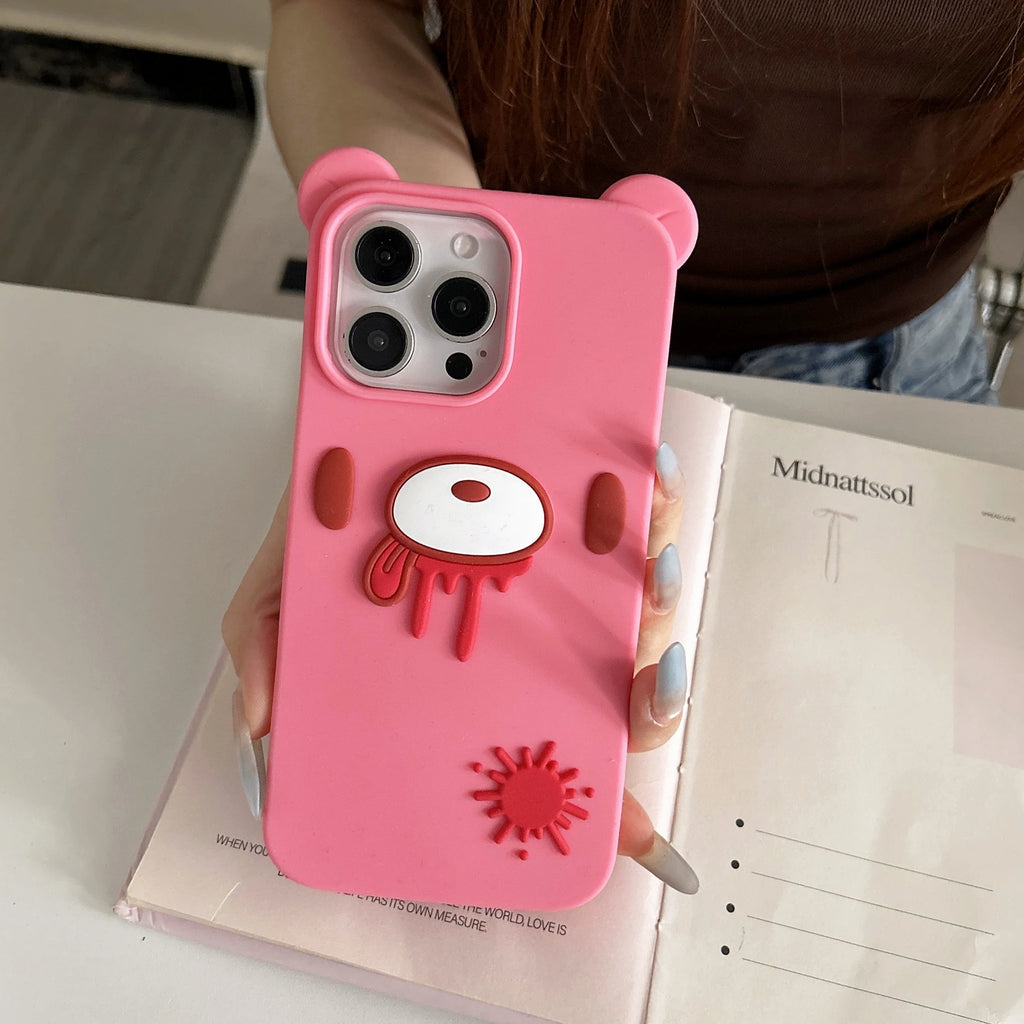 For iPhone 17Pro Max 16 Plus 15 14 13 12 Pro Max Phone Case 3D Cartoon Cute Unique Bloody Design Gothic Bear Soft Silicone Cover
