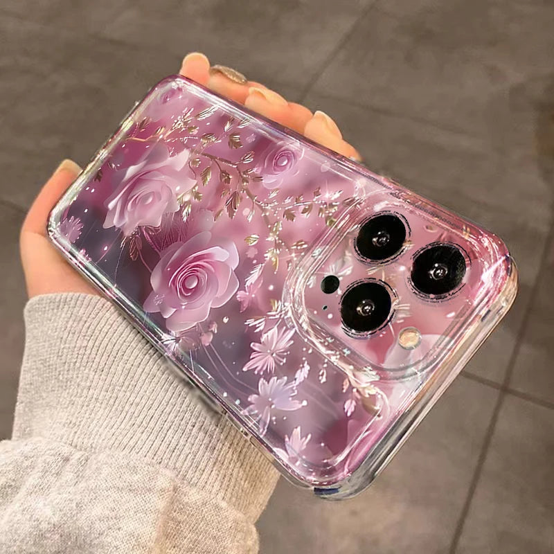 Flower Creative Pink Rose Silicone Phone Case For Samsung Galaxy S25 Ultra S24 S23 S21 FE S22 Plus A16 A36 A35 A55 A54 A53 Cover
