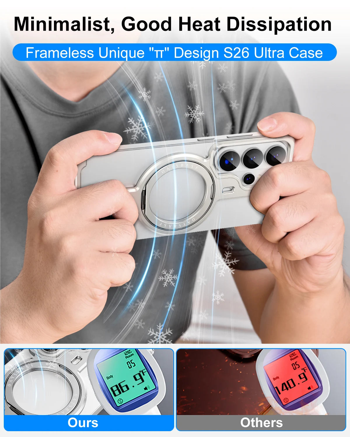 Eary for Samsung Galaxy S26 Ultra Phone Case Metal With 360°Rotating Magnetic Stand Frameless Cover Screen Protection Shockproof