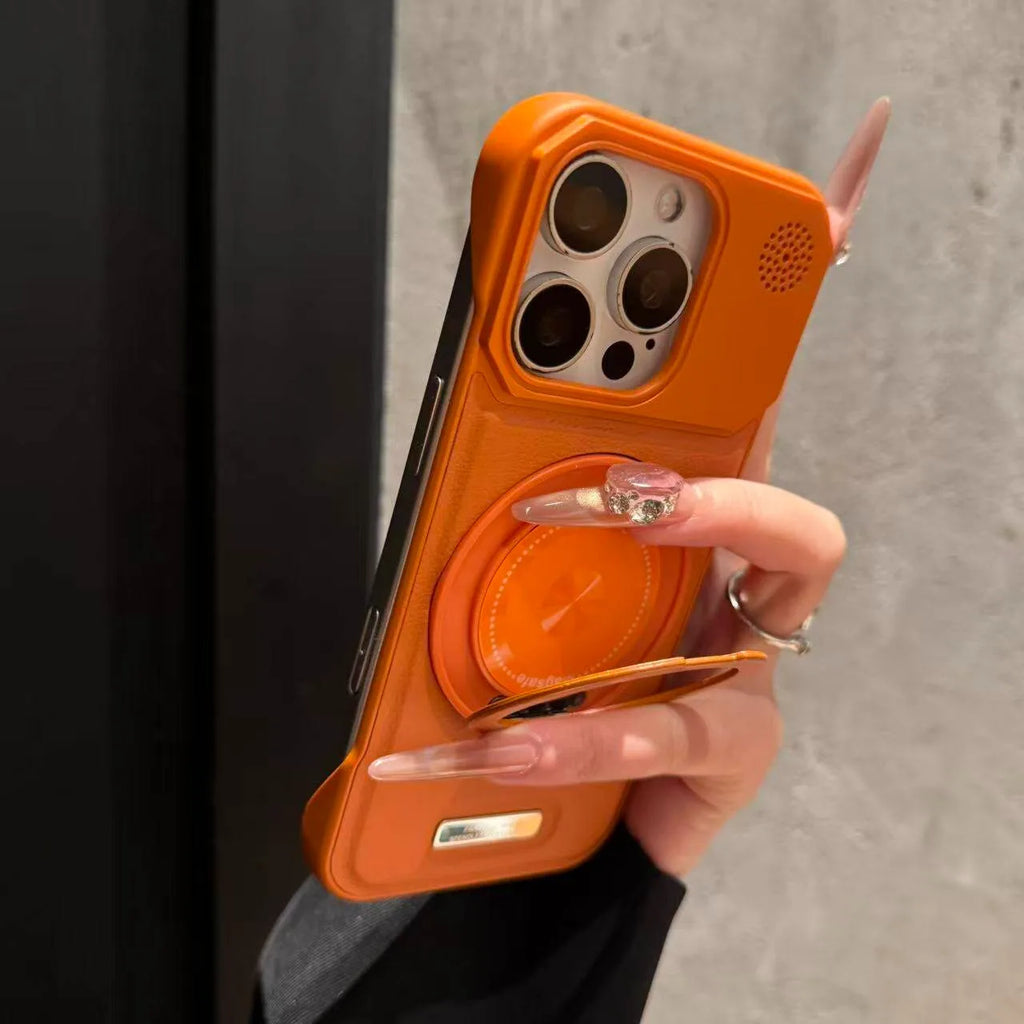 For Magsafe 360 Rotating Bracket Phone Case for iPhone 17 16 15 14 13 12 Pro Max Magnetic Frameless Leather Aromatherapy Cover
