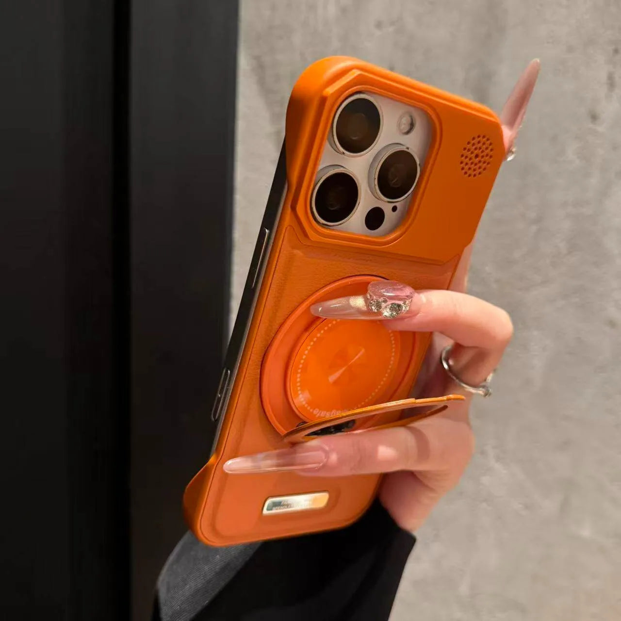 For Magsafe 360 Rotating Bracket Phone Case for iPhone 17 16 15 14 13 12 Pro Max Magnetic Frameless Leather Aromatherapy Cover