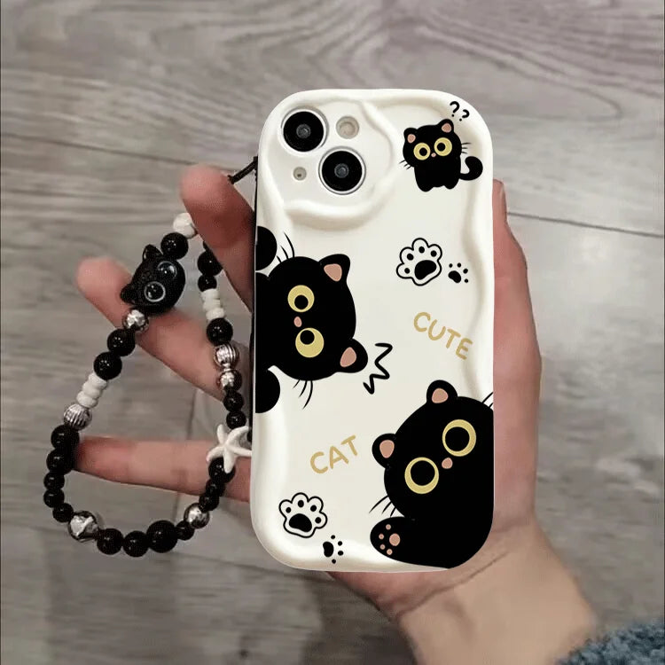 Cartoon Cat Animal Red Apple Fruit Phone Chain Case For Xiaomi Redmi Note 15 14 13 12 Pro Plus 5G 4G Redmi 15C 15A 14C 13C 12C