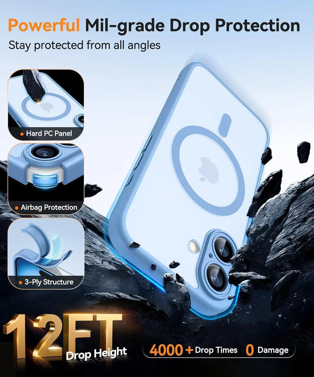 Magnetic Luxury Matte Translucent Armor Shockproof Case For iPhone 16 15 14 13 12 11 Pro Max Plus  Wireless Charge Cover