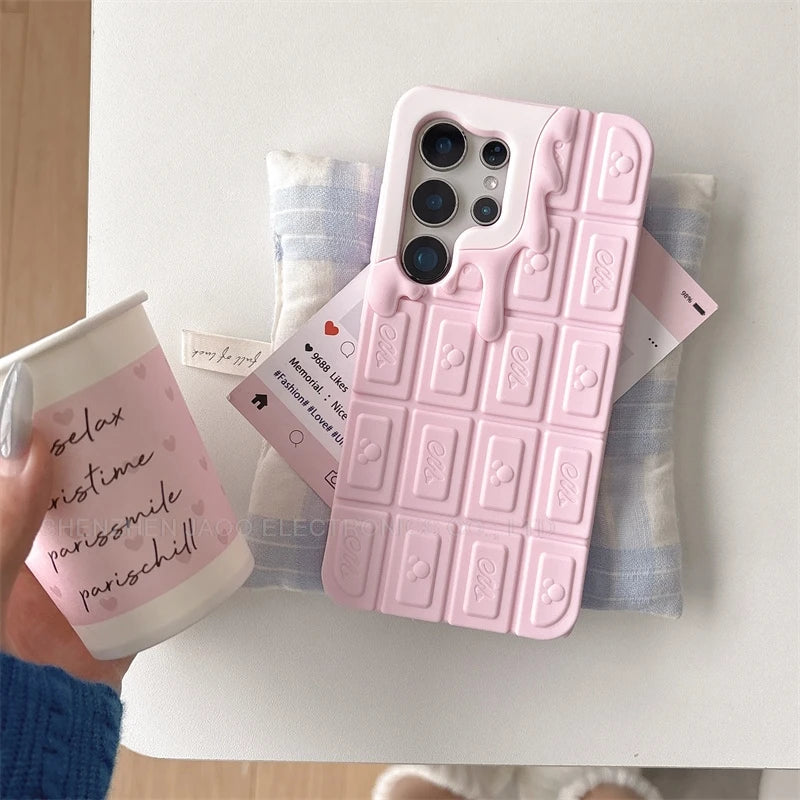 Cartoon 3D Melt Chocolate Mickey Minnie Phone Case For Samsung Galaxy S25 Ultra S24 S23 Ultra Plus FE Funny Soft Silicone Cover