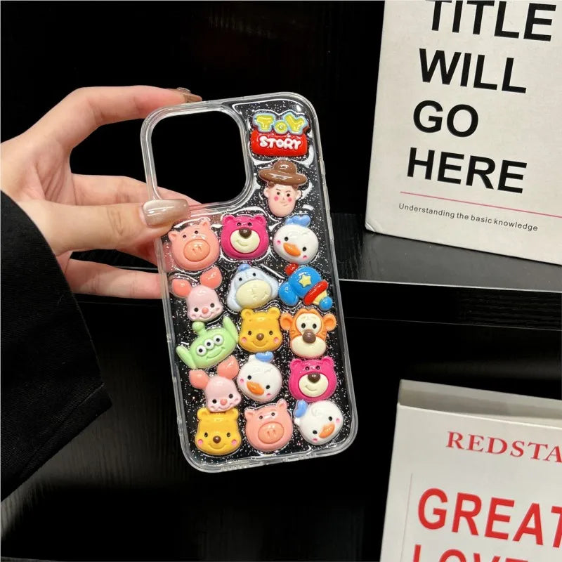 Cute 3D cartoon strawberry bear toy mobilization dropper phone case for iPhone 16 15 14 13 12 11 Pro Max Plus protective case.