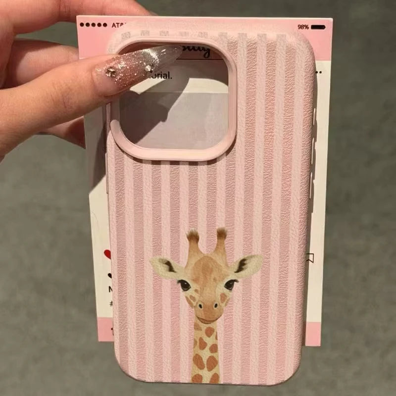 Cute Pink Striped Giraffe Pattern Phone Case For iPhone 17 16 Pro Max 16 15 14 Plus 13 12 11 Pro Max 17Air X XR XS Soft Cover