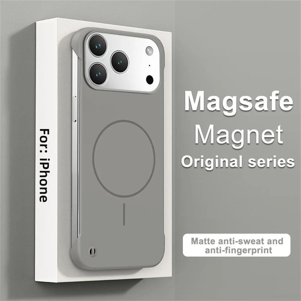 Ultra Thin Matte PC For Magsafe Frameless Magnetic Phone Case For iPhone 16 17 Pro Max Air 16E 14 1513 12 Wireless Charge Cover