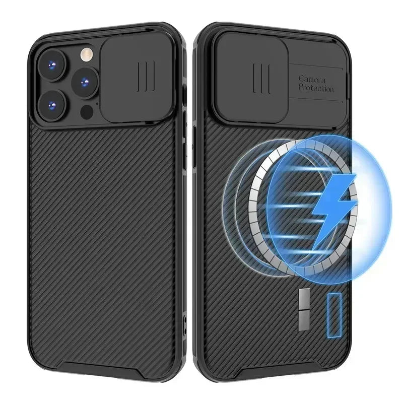 Slide Camera Lens Protection Magnetic Case for iPhone 16 15 13 12 14 Pro Max Plus Magsafe Wireless Charging Soft Silicone Cover