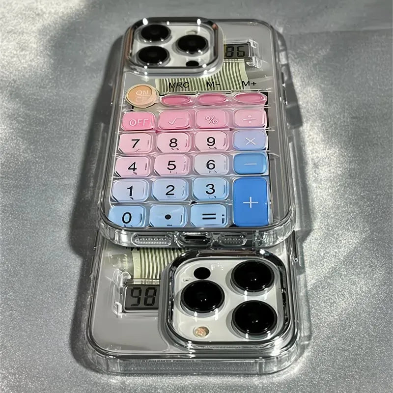 Space Neon Calculator Pattern Phone Case For iPhone 17 16 Pro Max 16E 17E 15 14 13 12 11 X XR XS 7 8 Plus Air Shockproof Cover