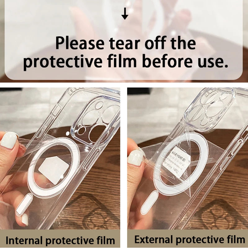 Transparent For Magesafe Magnetic Wireless Charge Case For iPhone 7 8 Xs 11 12 13 14 15 16 17 Pro Max Air Plus Shockproof Cover