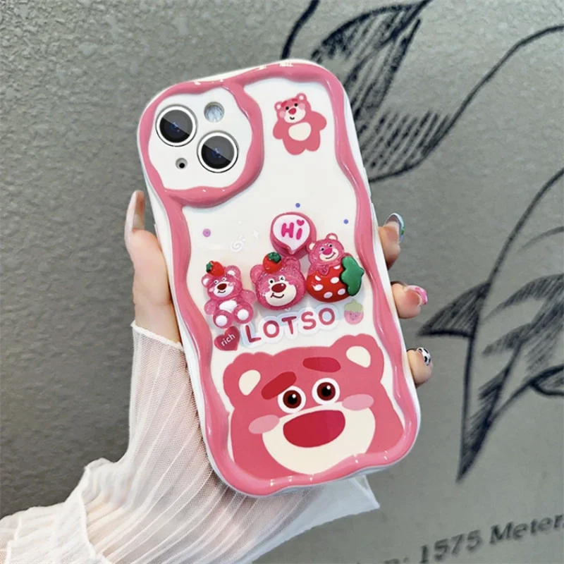 Casing For Iphone 17 Air 16 Pro Max 15 14 13 12 11 Pro Max 16e Plus12 13 mini 16+ Case Clear Strawberry Bear Lotso Chain   Soft