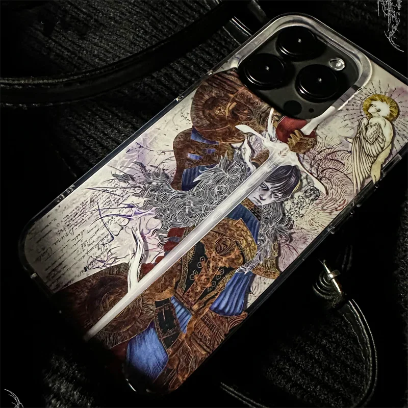 Retro Angel Cross Phone Case For iPhone 16 15 14 13 12 11 Pro Max XR XS Max 7 8 Plus MINI Y2K Middle Ages European Knight Cover