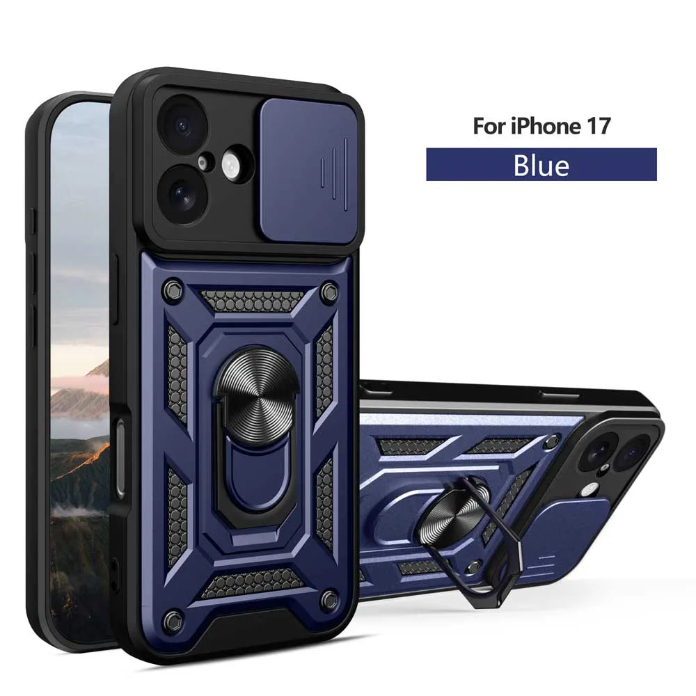 Case For iPhone 16 15 14 13 Pro Max 12 11 Pro 17 Xs Max XR 16 15 14 Plus 13 12 Mini Slide Camera Protector 360 Ring Armor Cover