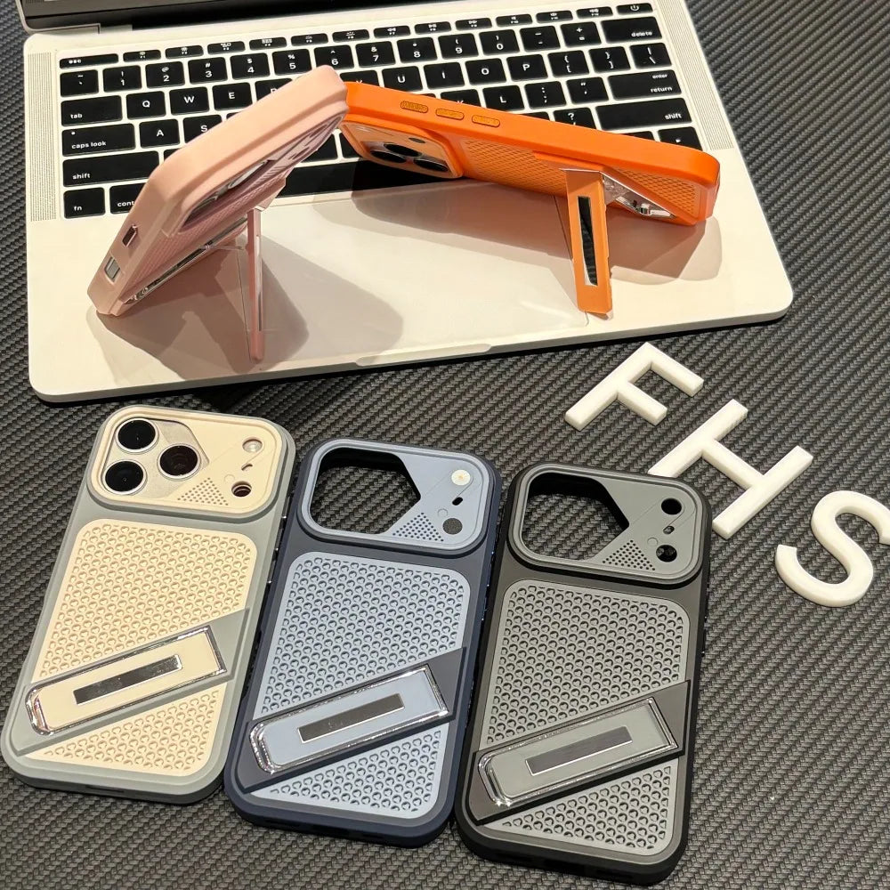 Heat Dissipation Folding Stand Holder Case For iPhone 17 Pro Max Air 16 Plus 11 12 13 14 15 Pro Shockproof Turn to 17 Hard Cover
