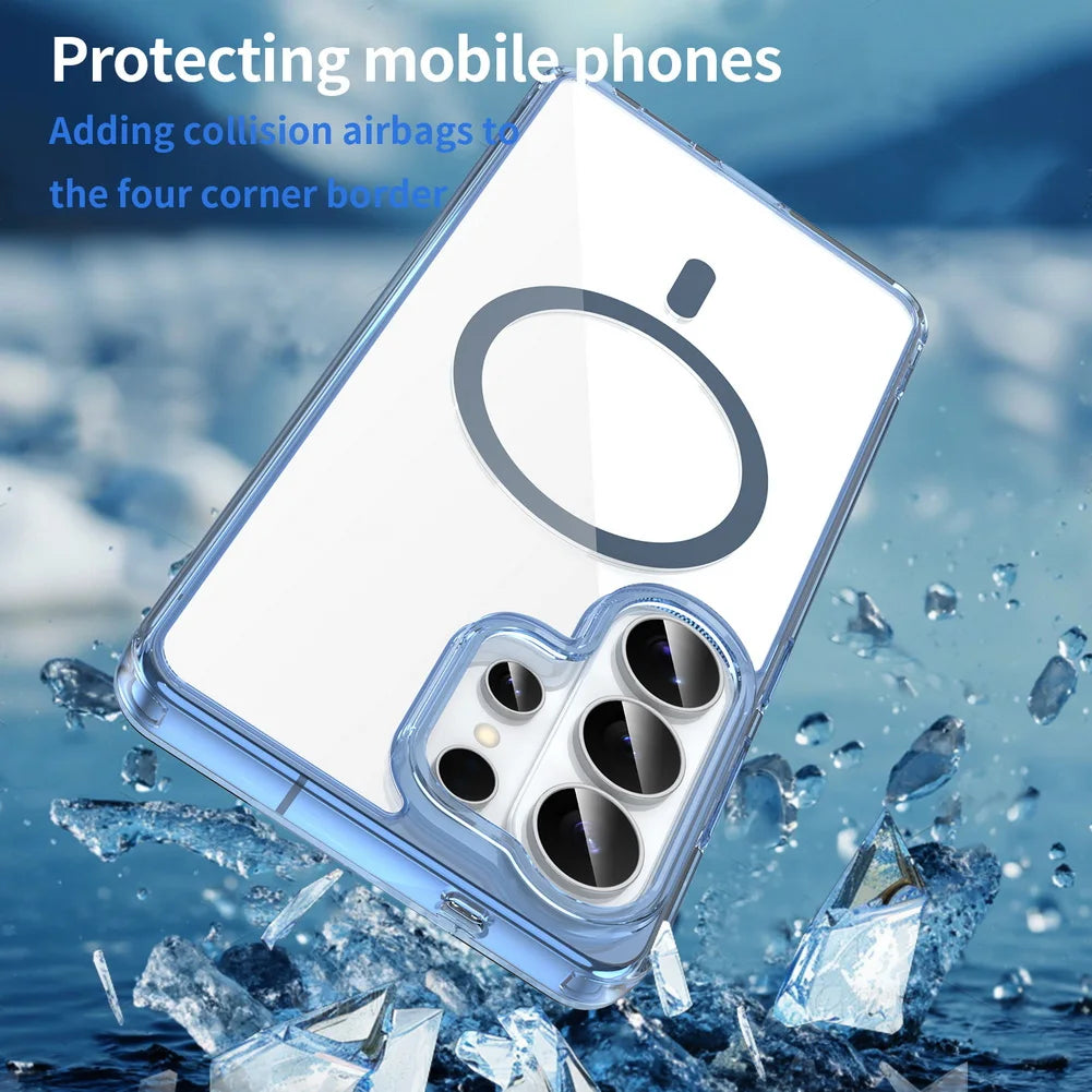Original Anti-yellowing Transparent Magnetic PC Case for Samsung S26 S25 S24 Plus Ultra Camera Protector Airbag Shockproof Funda
