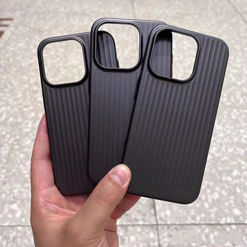 Premium Embossed Stripe Protective Case For iPhone 17 Air 16 15 14 13 12 11 17 Pro Max Slim Grip Texture Protective Case