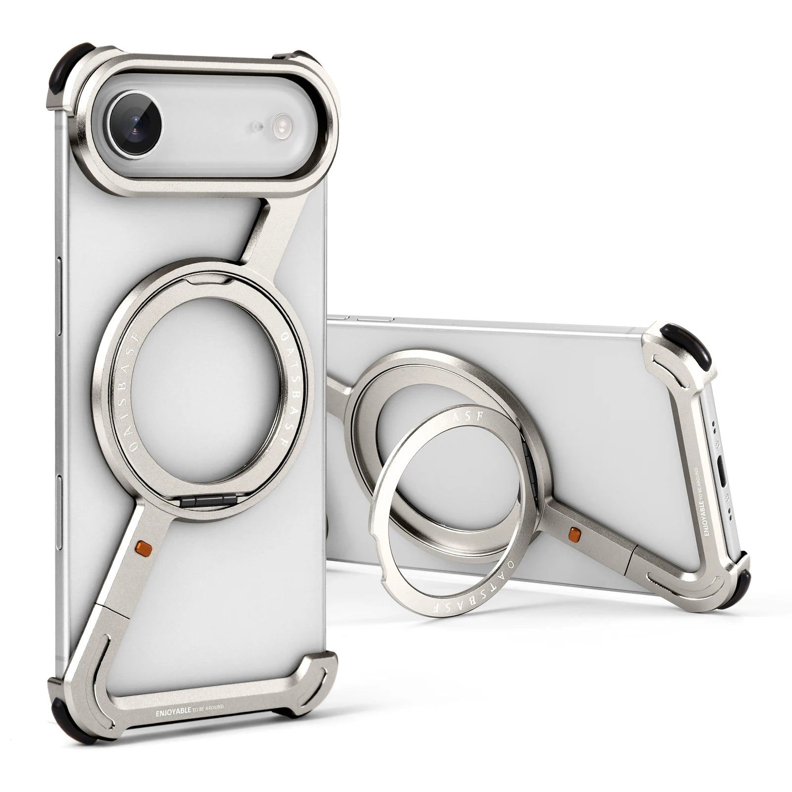 Oatsbasf Frameless Metal Phone Case for iPhone 17 Air/17 Pro/Pro Max with Kickstand 360° Rotatable Magsafe Protective Shockproof