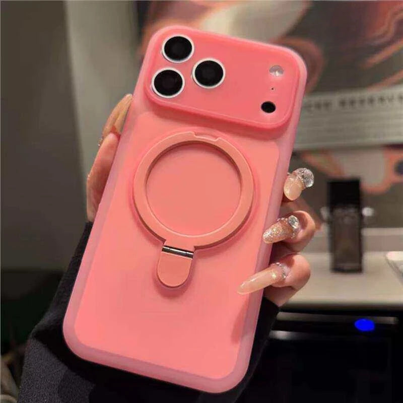 Luxury two-color magnetic stand phone case For Magsafe For iPhone 17 Pro Max 16 15 Silicone skin-like simple back cover
