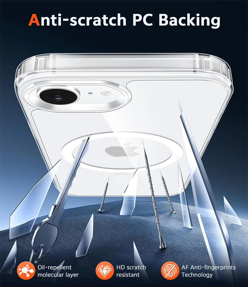 Magnetic Clear Phone Case for Magsafe IPhone Air 17 E 16 15 14 13 12 11 Pro Max Plus 17E 16E Mac Safe Transparent Bumper Cover