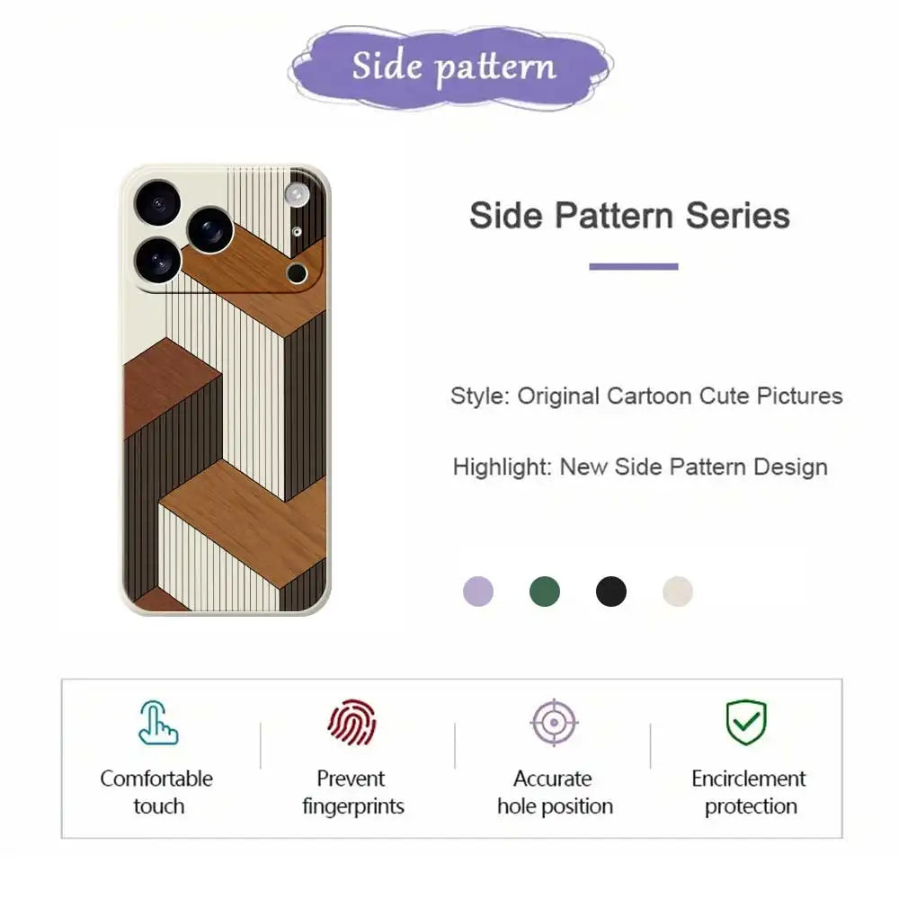 Geometric Wooden Phone Cases For iPhone 17 Pro Max 17 Air 16 15 14 13 12 11 Pro Max XS Max 7 8 Plus 16e 16 Plus TPU Cover Coque