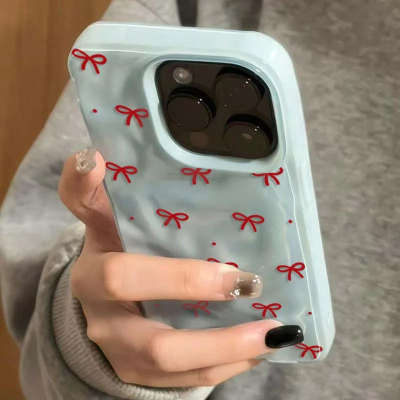 Red Bow Phone Case For IPhone 17 Air 16 15 14 13 12 11 Pro Max Girl Cover  For IPhone 16 15 14 Plus 13 12 11 Case Funda Cover