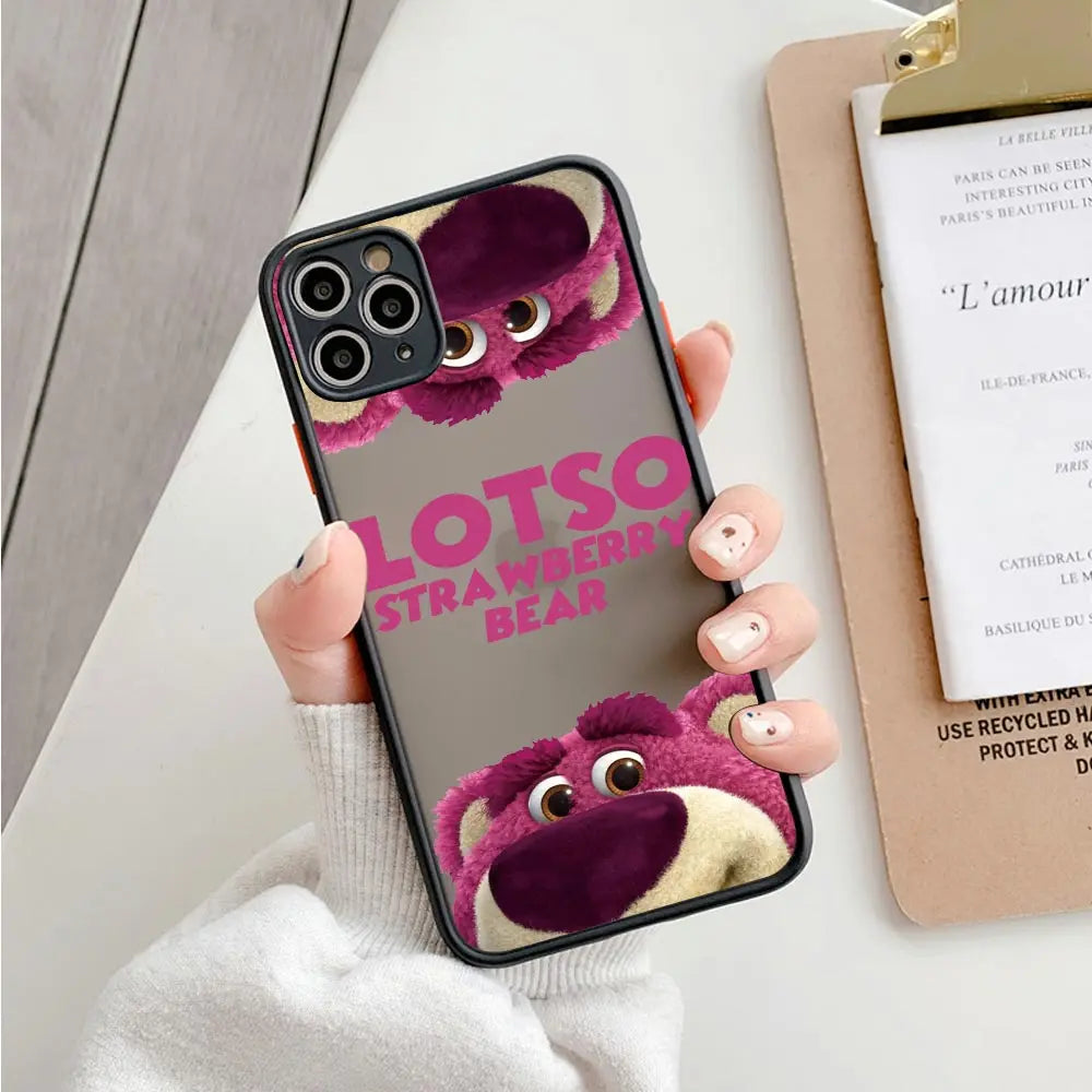 Lotso Strawberry Bear Matte Translucent Case For iPhone 17E 17 16 16E 15 14 13 12 11 Pro Max 17 Air 7 8 Plus XS Shockproof Cover