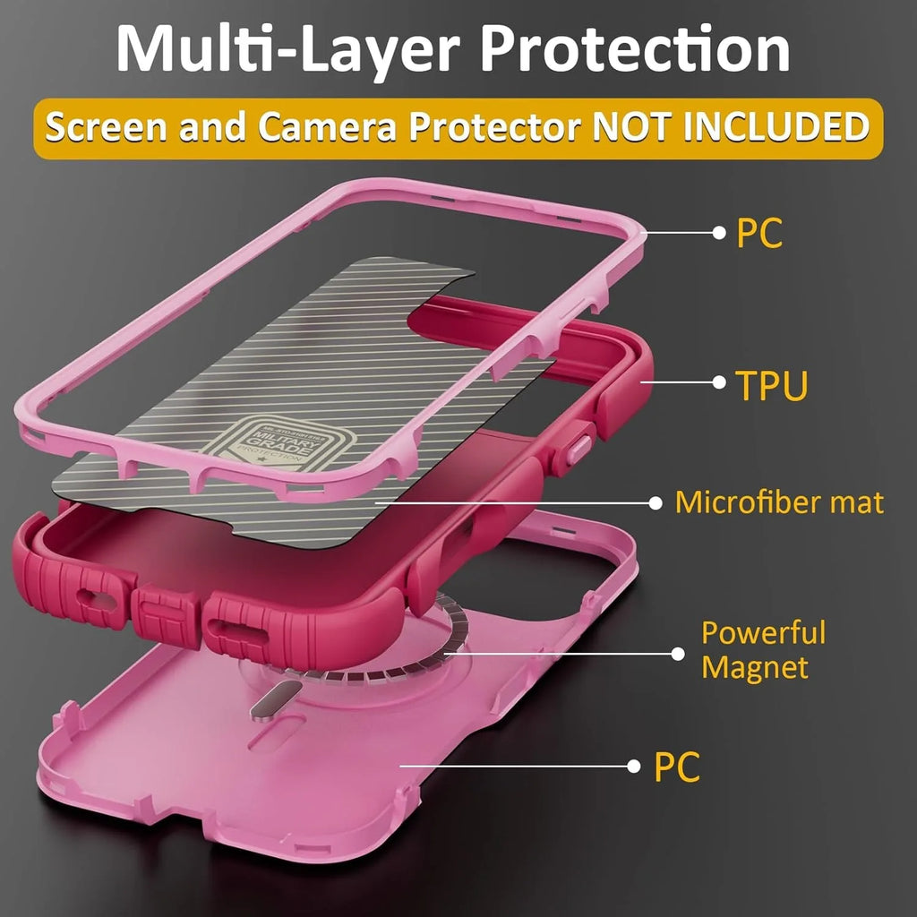 For MagSafe Heavy-Duty Armor Phone Case For IPhone 16/15/14 Pro Max Plus Magnetic Charging Military Grade Drop Protection Cover
