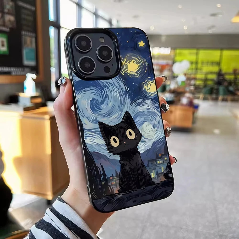 Graffiti Black Cat Pattern Phone Case For iPhone 17 Air 16 Pro Max 15 14 Plus 13 12 Mini 11 Pro Shockproof Silicone Back Cover