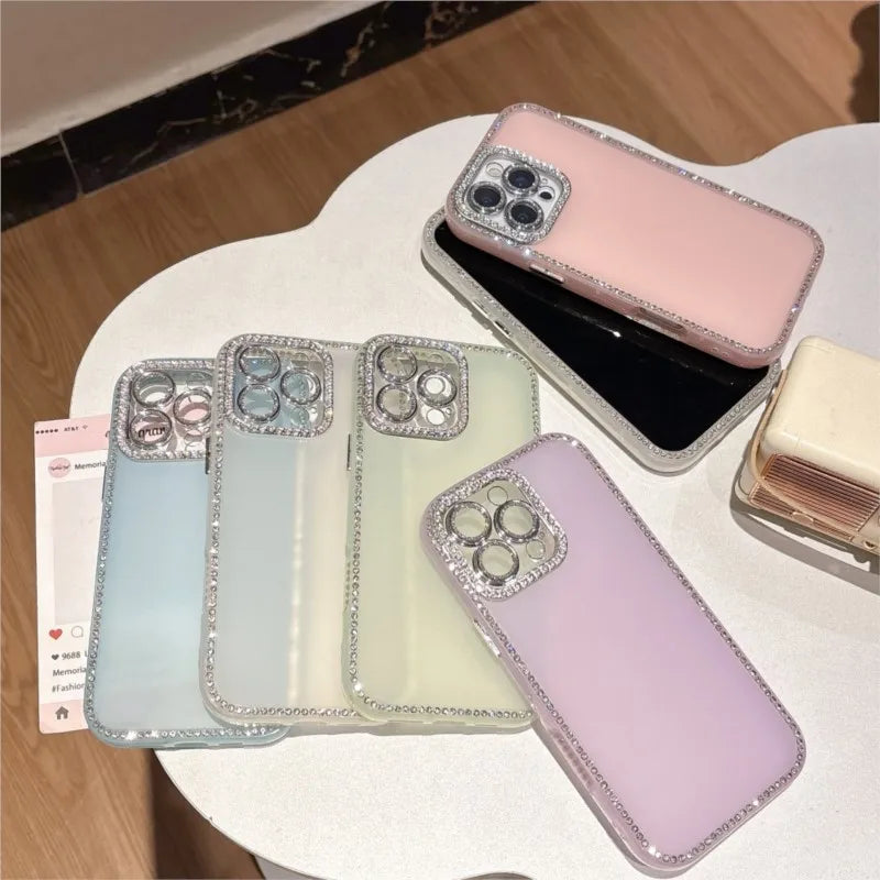 Aesthetic Shining Diamond Case For iPhone 16 15 14 13 12 Pro Max Plus 11 Luxury Full Rhinestones Candy Jelly Hard Acrylic Cover
