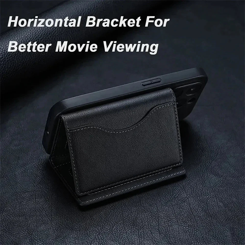 Strong Magnetic Folding Wallet Card Holder Leather Case for Magsafe IPhone 17 16 Pro Max Samsung S25 Ultra Mag Safe Stand Cover