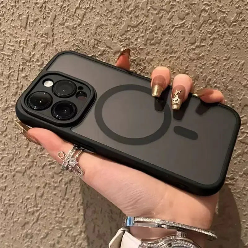 Matte Clear Black Translucent Case For iPhone 17 Air 16 15 14 Plus 13 12 11 Pro Max for Magsafe Wireless Charge Cover Case