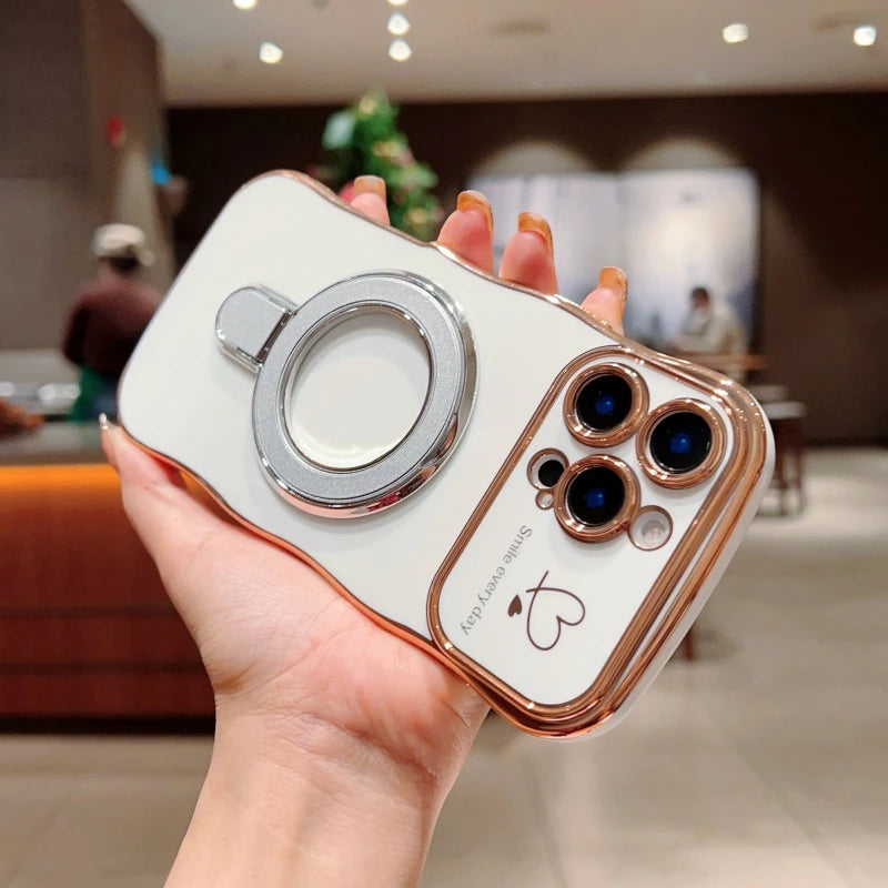 Bracket For Magsafe Phone Case For iPhone 17 16 13 15 14 11 12 Pro Max 15 16 Plus 16e Silicone Large Window Cover For iPhone Air