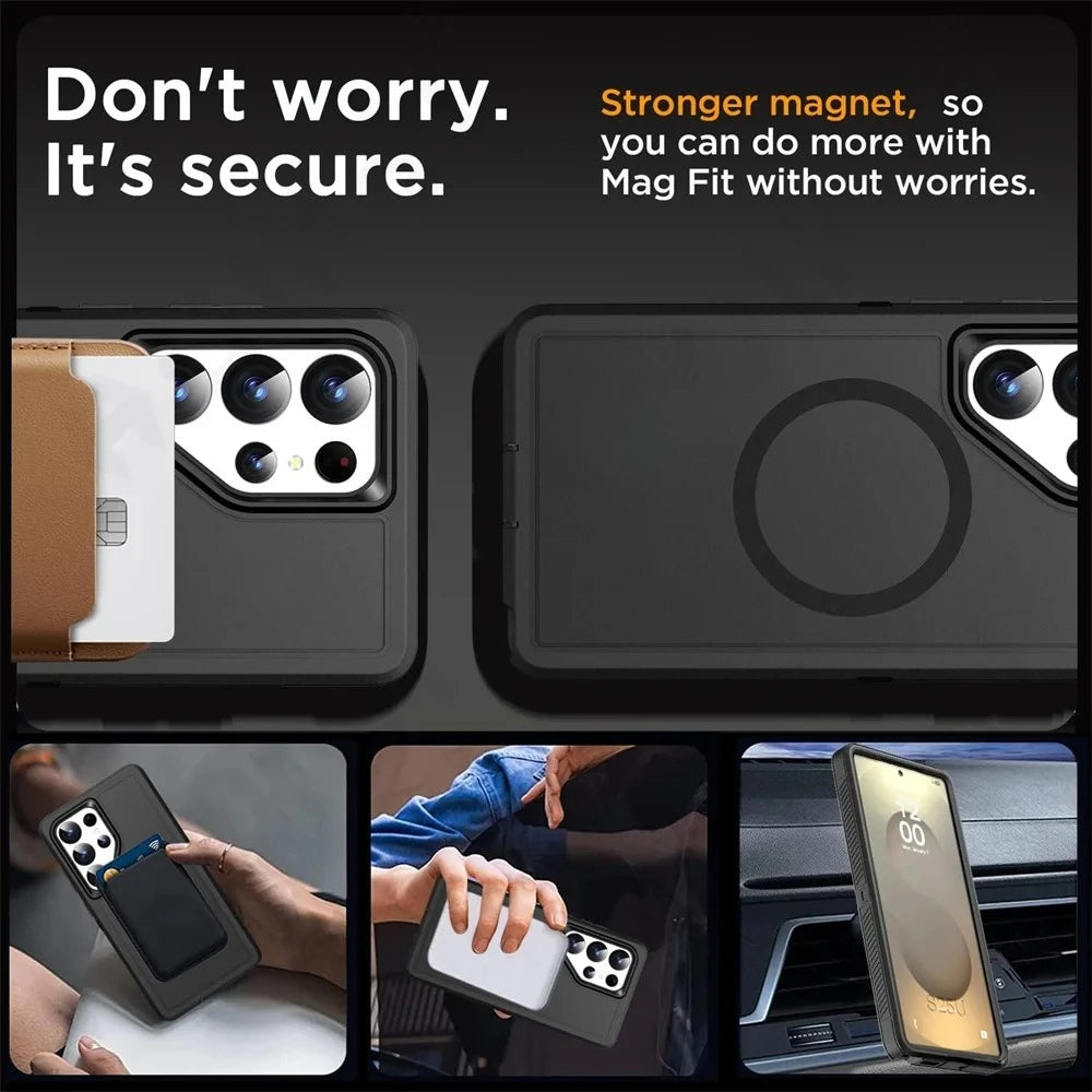 Tough Matte Anti-Slip Silicone + PC Case For Samsung Galaxy S26+ S25 S24 Plus S23 S22 Ultra Magnetic Wireless Charging Cover