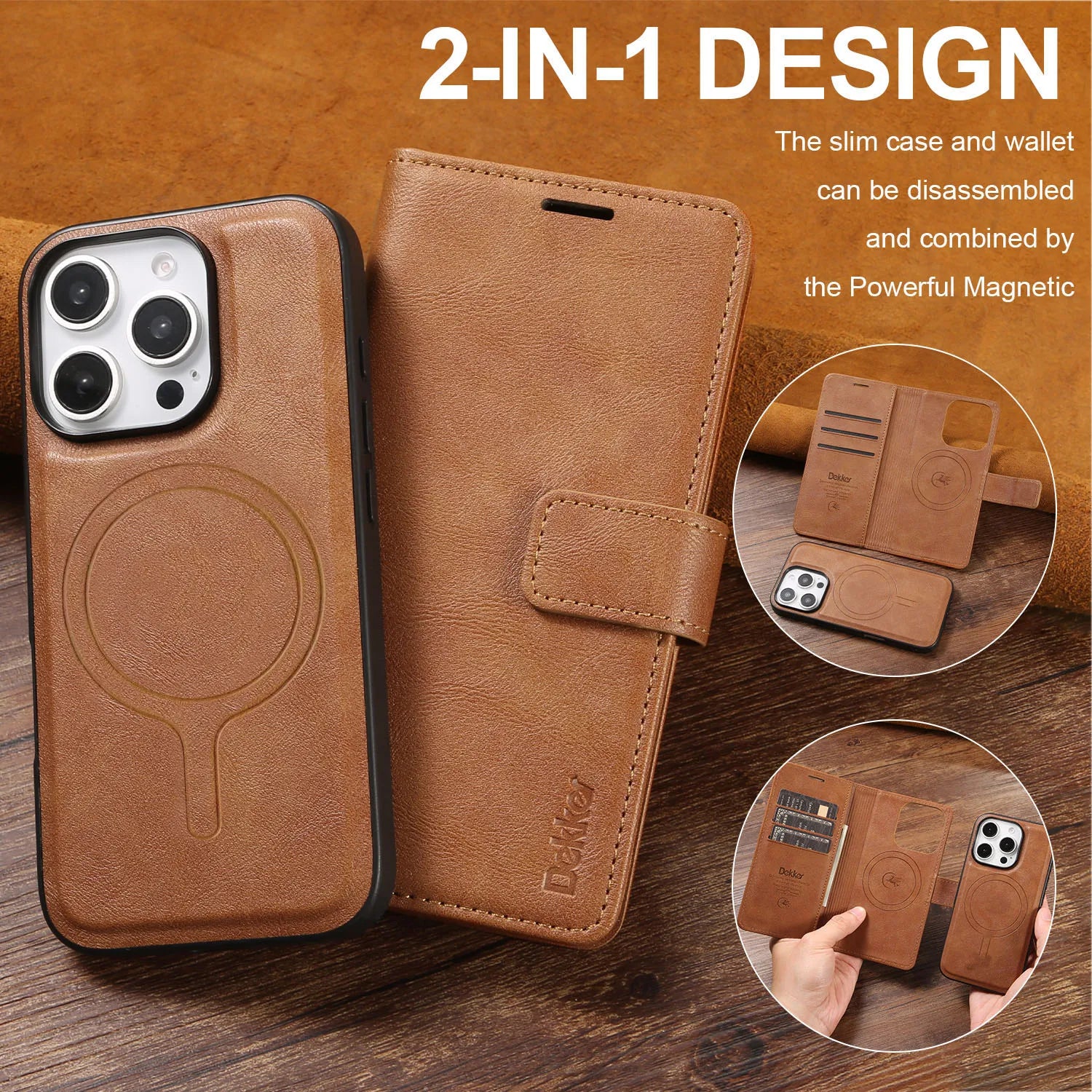 2 in 1 Detachable Card Solt Magnetic Wallet Leather Case For iPhone 16 Pro Max 15 Plus 14 13 12 Flip Bag Business For Magsafe
