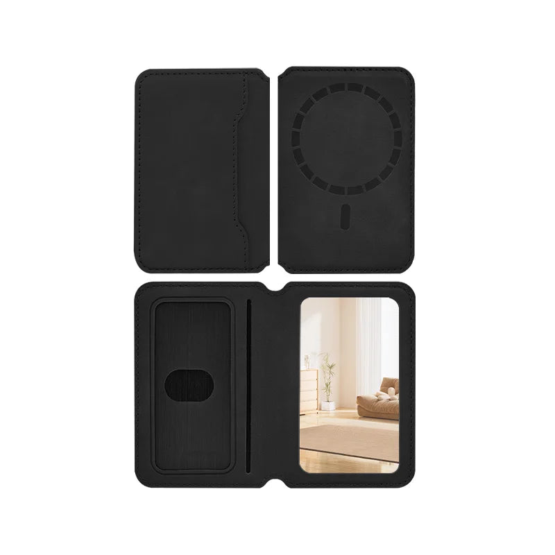 Thin Leather Wallet Magnetic Cellphone Card Holder For IPhone 12 13 14 15 16 17 Pro Max For Magsafe Bring Your Own Makeup Mirror