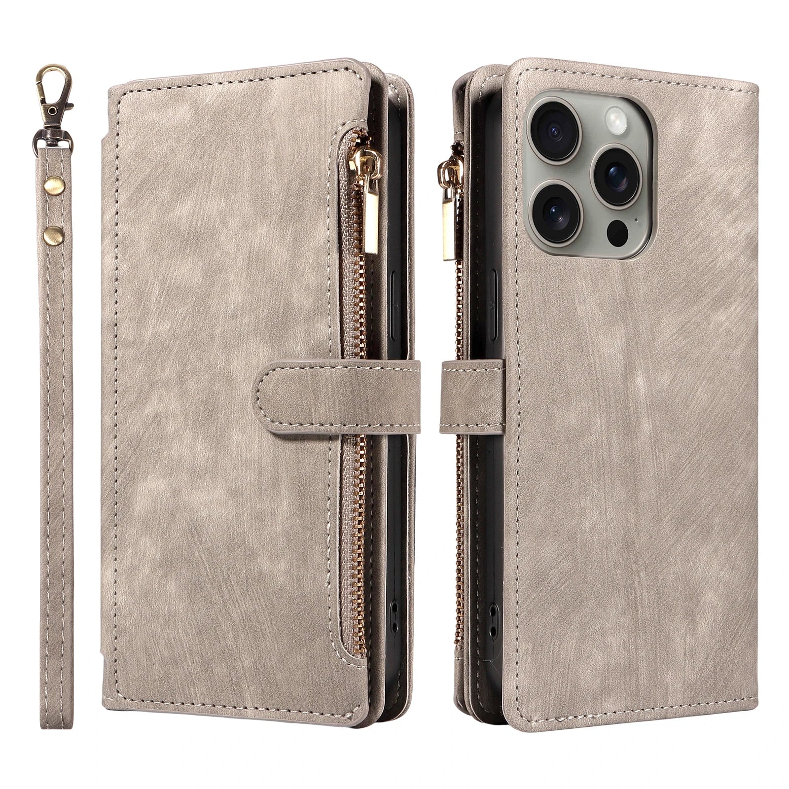 Zipper Magnetic Flip PU Leather Phone Case for IPhone 17Air 16e 15 14 13 12 11 Pro Max Anti-theft and Anti-fall Wallet Cover